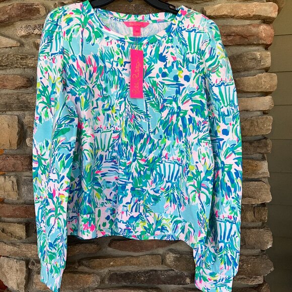 Lilly Pulitzer Tops - LILLY PULITZER JANSEN Long Sleeve Cotton SWEATSHIRT BLUE IBIZA XS S  L NWT